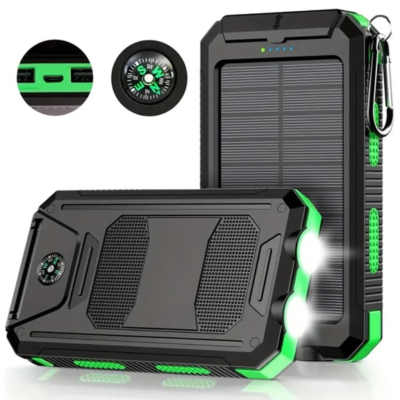 Hotpom Solar Charger Power Bank, 20000mAh Portable Wireless Charger, USB C Port Built-in Led Flashlight and Compass for Outdoor Camping Hiking for iPhone,Samsung. Green