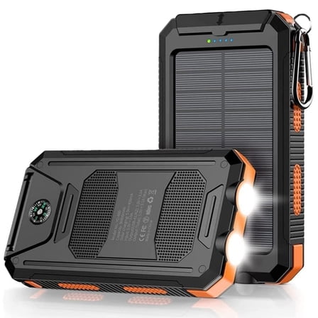 Hotpom Solar Charger Power Bank, 20000mAh Portable Wireless Charger, USB C Port Built-in Led Flashlight and Compass for Outdoor Camping Hiking for iPhone,Samsung. Orange