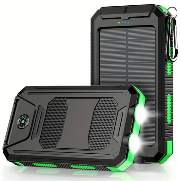 Hotpom Solar Charger Power Bank, 30000mAh Portable Wireless Charger, USB C Port Built-in Led Flashlight and Compass for Outdoor Camping Hiking for iPhone,Samsung. Green