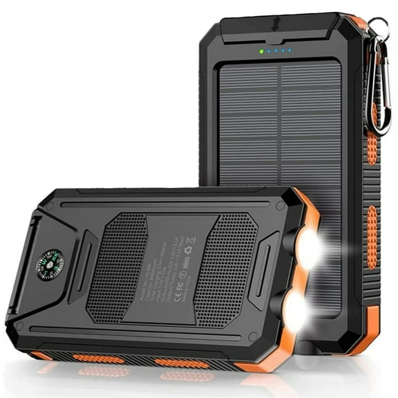 Hotpom Solar Charger Power Bank, 30000mAh Portable Wireless Charger, USB C Port Built-in Led Flashlight and Compass for Outdoor Camping Hiking for iPhone,Samsung. Orange