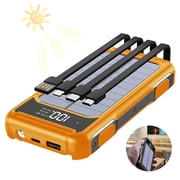 Hotpom Solar Power Bank, 30000mAh Portable Wireless Charger, With 4 Built-in Cables, Laser Light, and LED Display, Outdoor Emergency Power Backup Battery Pack, for iPhone, Samsung. Orange