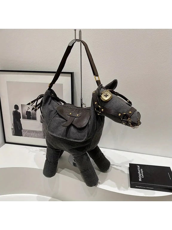 Stylish & Unique Horse Shaped Canvas Crossbody Bag, Large Capacity Crossbody Purse, Adjustable Straps and Zipper Closure, Irregular Shape Women's Bag for Commuting, Work, Parties, Gray
