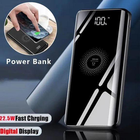 Hotpom Wireless Power Bank, 30000mAh Portable Fast Charger, with LED Digital Display and 2 Emergency Light, for Outdoor Travel, and daily use Emergency Backup Power, Compatible with iPhone, Samsung.