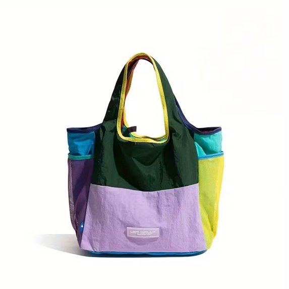 Hotpom Women's Multicolor Patchwork Handbag, Spacious Casual Multi-Compartment Sporty Tote Lightweight Foldable Satchel Bag Versatile Fashion Accessory