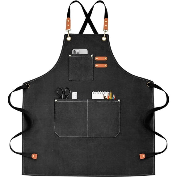 Hotpom Work Aprons, Cotton Canvas Cross Back Heavy Duty Adjustable Work Apron Unisex Industrial Apron for Men & Women Craft Apron Workwear Essentials