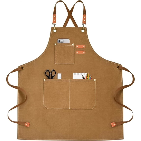 Hotpom Work Aprons, Cotton Canvas Cross Back Heavy Duty Adjustable Work Apron Unisex Industrial Apron for Men & Women Craft Apron Workwear Essentials