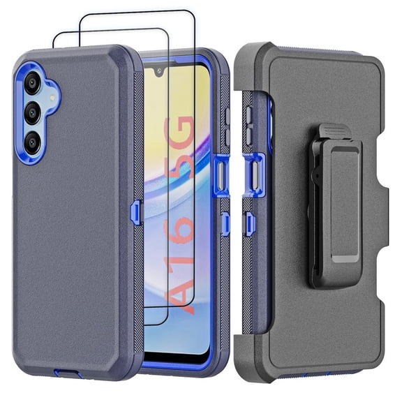 Hotpom for Samsung Galaxy A16 5G Case with Belt Clip and 2 Pack Screen Protector, Military Grade Shockproof Drop Protection for Outdoor Sports, Blue