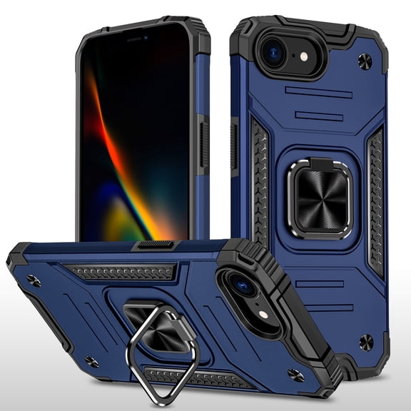 Hotpom for iPhone 16E/ iPhone SE4 Case Military Rugged Durable Grade Drop Protection with 360° Rotating Stand and Car Mount Capability, Blue