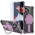 thumbnail image 1 of Hotpom for iPhone 16E/ iPhone SE4 Frameless Metal Case + 2 Pack Screen Protector, 360° Rotation Kickstand, Slim Shockproof Thin Bumper cover, Pink, 1 of 7