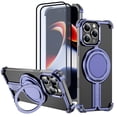 thumbnail image 1 of Hotpom for iPhone 16E/ iPhone SE4 Frameless Metal Case + 2 Pack Screen Protector, 360° Rotation Kickstand, Slim Shockproof Thin Bumper cover, Purple, 1 of 7