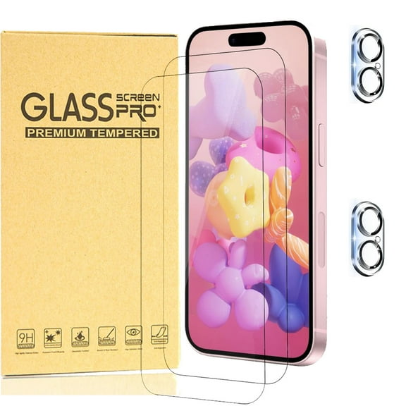 Hotpom for iPhone 16E/ iPhone SE4 Screen Protector + Camera Lens Protector, HD Clear Tempered Glass Film, Easy Alignment, 0 Bubbles [2+2 Pack]