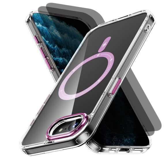 Hotpom for iPhone 16E/ iPhone SE4 Translucent Magnetic Phone Case + 2 Pack Privacy Screen Protector, Anti-Scratch, Anti-Fingeprint, Pink