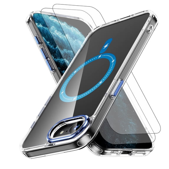 Hotpom for iPhone 16E/ iPhone SE4 Translucent Magnetic Phone Case + 2 Pack Screen Protector, Shockproof, Dropproo, Rugged Heavy Duty Cover Case, Blue