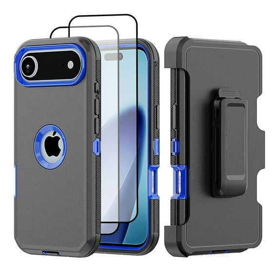 Hotpom for iPhone 17 Case with Belt Clip + 2 Pack Screen Protector Complete Body Tough Shockproof And Dustproof Protective Cover, Blue