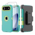 thumbnail image 1 of Hotpom for iPhone 17 Case with Belt Clip + 2 Pack Screen Protector Complete Body Tough Shockproof And Dustproof Protective Cover, Green, 1 of 7