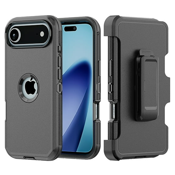 Hotpom for iPhone 17 Case with Belt Clip Complete Body Tough Shockproof And Dustproof Protective Cover, Mobile Security Travel Accessory, Black