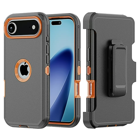 Hotpom for iPhone 17 Case with Belt Clip Complete Body Tough Shockproof And Dustproof Protective Cover, Mobile Security Travel Accessory, orange