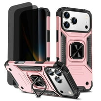 Hotpom for iPhone 17 Pro Case with 2 Pack Privacy Screen Protector Dual Layer Rugged Durable Shockproof Protection with 360° Rotating Stand, Pink
