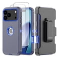 thumbnail image 1 of Hotpom for iPhone 17 Pro Case with Belt Clip + 2 Pack Screen Protector Complete Body Tough Shockproof And Dustproof Protective Cover, Blue, 1 of 7