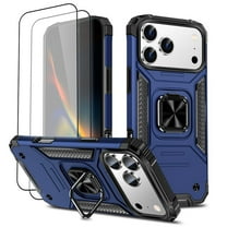 Hotpom for iPhone 17 Pro Max Case with 2 Pack Screen Protector, Dual Layer Rugged Shockproof Protection with 360° Rotating Stand, Bule