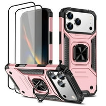 Hotpom for iPhone 17 Pro Max Case with 2 Pack Screen Protector, Dual Layer Rugged Shockproof Protection with 360° Rotating Stand, Pink