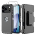 thumbnail image 1 of Hotpom for iPhone 17 Pro Max Case with Belt Clip + 2 Pack Screen Protector Complete Body Tough Shockproof And Dustproof Protective Cover, Black, 1 of 7