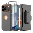 thumbnail image 1 of Hotpom for iPhone 17 Pro Max Case with Belt Clip + 2 Pack Screen Protector Complete Body Tough Shockproof And Dustproof Protective Cover, Orange, 1 of 7