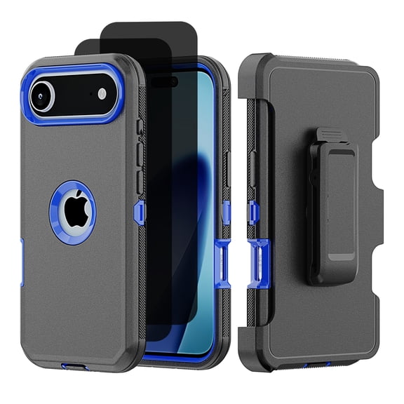 Hotpom for iPhone Air Case with Belt Clip + 2 Pack Privacy Screen Protector Complete Body Tough Shockproof And Dustproof Protective Cover, Blue