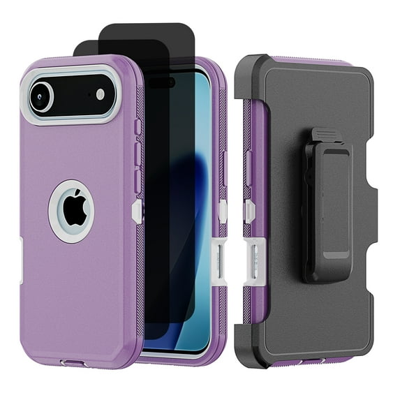 Hotpom for iPhone Air Case with Belt Clip + 2 Pack Privacy Screen Protector Complete Body Tough Shockproof And Dustproof Protective Cover, Purple