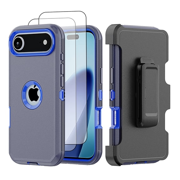 Hotpom for iPhone Air Case with Belt Clip + 2 Pack Screen Protector Complete Body Tough Shockproof And Dustproof Protective Cover, Blue