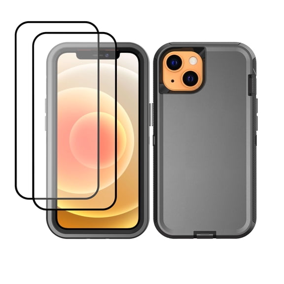 Hotpom for iPhone 13/ 14 Case with 2 Pack Screen Protector Heavy Duty Shockproof Dust/ Drop Proof Full Body Protection Rugged Durable Women Men universal Phone Cover, Black/Black