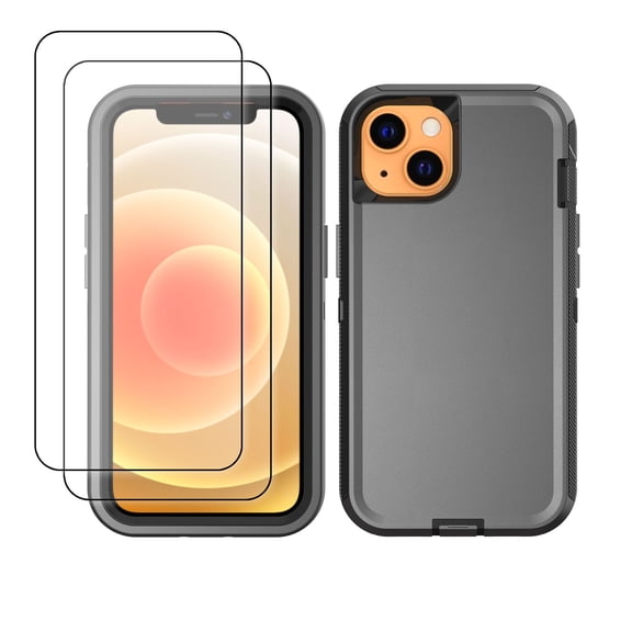 Hotpom for iPhone 13/ 14 Case with 2 Pack Screen Protector Heavy Duty Shockproof Dust/ Drop Proof Full Body Protection Rugged Durable Women Men universal Phone Cover, Black/Black