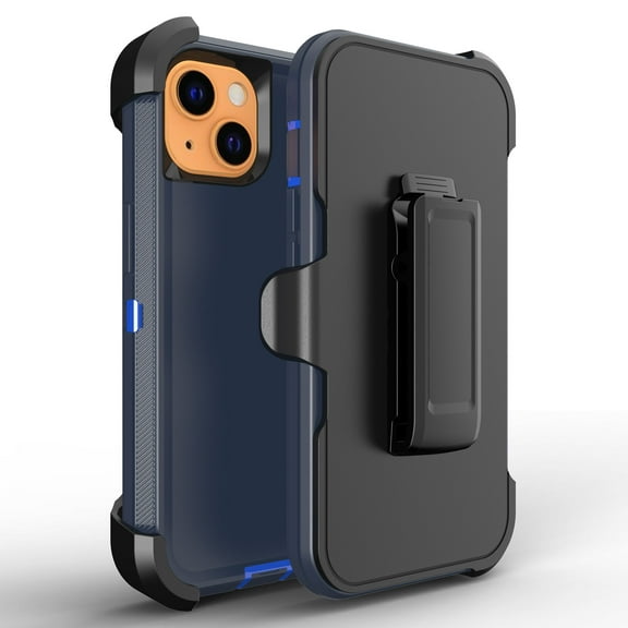 Hotpom for iPhone 15 Case Heavy Duty Shockproof Dust/ Drop Proof Full Body Protection Women Men universal Phone Cover with Black Belt Clip, Blue/Dark Blue