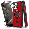 thumbnail image 1 of Hotpom for iPhone 15 Pro Case with 2 Pack Screen Protector, Double Ring Kickstand, Heavy Duty Shockproof Drop Protection and Rugged Anti-Scratch Phone Cover, Red, 1 of 8