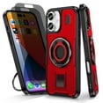 thumbnail image 1 of Hotpom for iPhone 16 Case with 2 Pack Privacy Screen Protector, Heavy Duty Shockproof, Anti-Fingerprint Rugged Women Men universal Protective Cover with 360°Rotatable Ring Stand, Red, 1 of 8