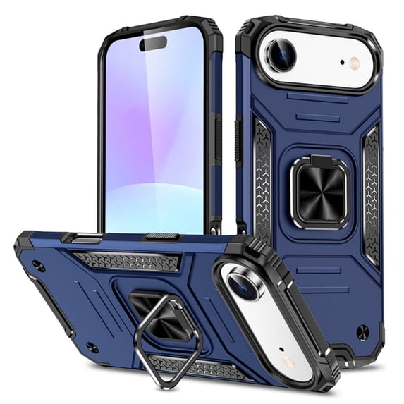 Hotpom for iPhone 17 Case Dual Layer Rugged Shockproof Protection with 360° Rotating Stand and Car Mount Capability, Mobile Security Travel Accessory, Blue