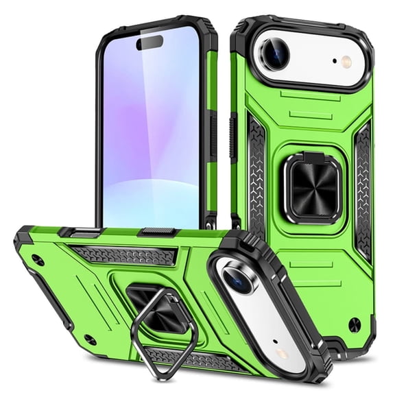 Hotpom for iPhone 17 Case Dual Layer Rugged Shockproof Protection with 360 Rotating Stand and Car Mount Capability, Mobile Security Travel Accessory, Green