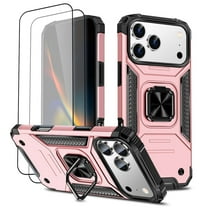 Hotpom for iPhone 17 Pro Case with 2 Pack Screen Protector Dual Layer Rugged Shockproof Protection with 360° Rotating Stand and Car Mount Capability, Pink