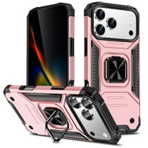 Hotpom for iPhone 17 Pro Case Dual Layer Rugged Shockproof Protection with 360° Rotating Stand and Car Mount Capability, Mobile Security Travel Accessory, Pink