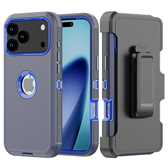Hotpom for iPhone 17 Pro Max Case with Belt Clip Complete Body Tough Shockproof And Dustproof Protective Cover, Mobile Security Travel Accessory, Blue