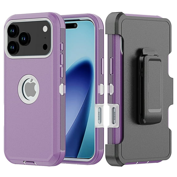 Hotpom for iPhone 17 Pro Max Case with Belt Clip Complete Body Tough Shockproof And Dustproof Protective Cover, Mobile Security Travel Accessory, Purple