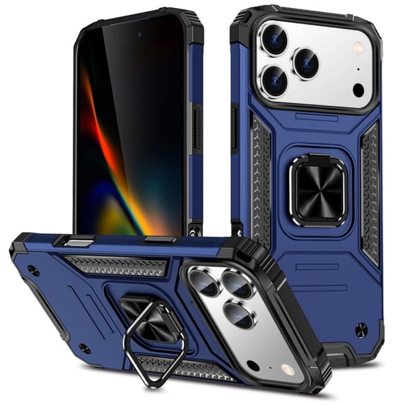 Hotpom for iPhone 17 Pro Max Case Dual Layer Rugged Shockproof Protection with 360° Rotating Stand and Car Mount Capability, Mobile Security Travel Accessory, Bule