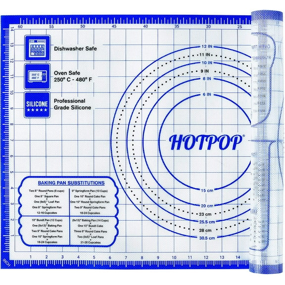 Hotpop Silicone Pastry Mat 26" x" 16 | Nonstick Silicone Pastry Mat for Baking and Rolling with Measurements for Rolling Kneading and Baking Dough Pastry Pie Crust Bun and Bread Making Mat