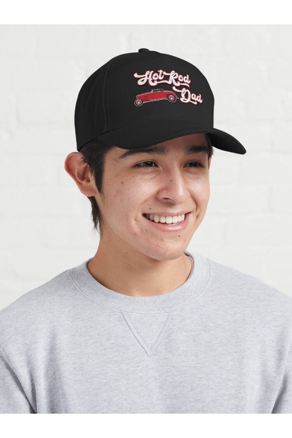 Hotrod Dad Baseball Cap, Red Hot Rod Roadster Father Graphic Design, Classic Everyday Hat