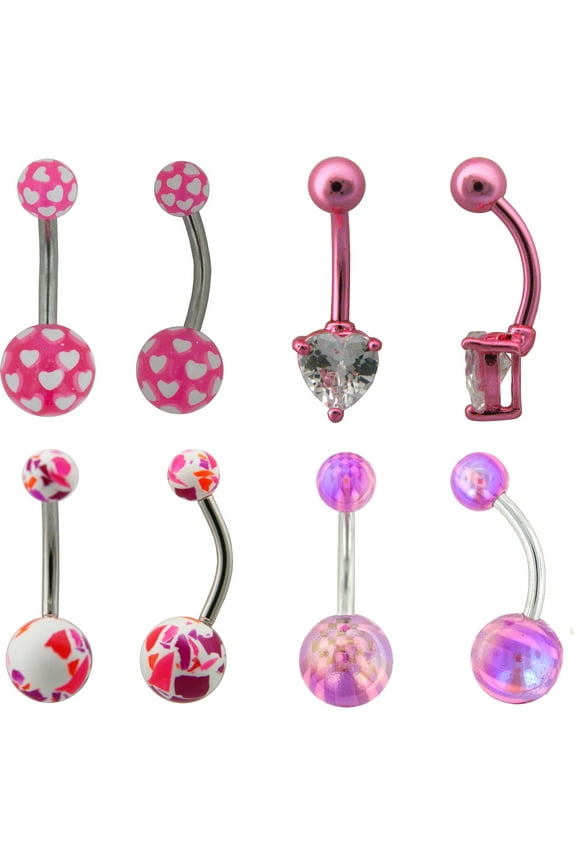 Hotsilver Women's 14G Surgical Steel Curved Barbells with Multi-Pattern Balls, Body Piercing Jewelry