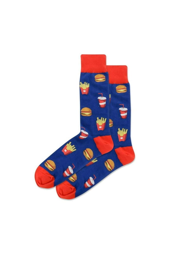 Hotsox Men's Burger And Fries Crew Socks 1 Pair, Dark Blue, Men's 10-13