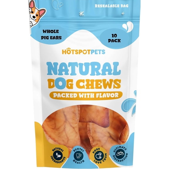 HotSpot Pets All Natural Pig Ears for Dogs, 10 Pack - Fully Digestible Single Ingredient