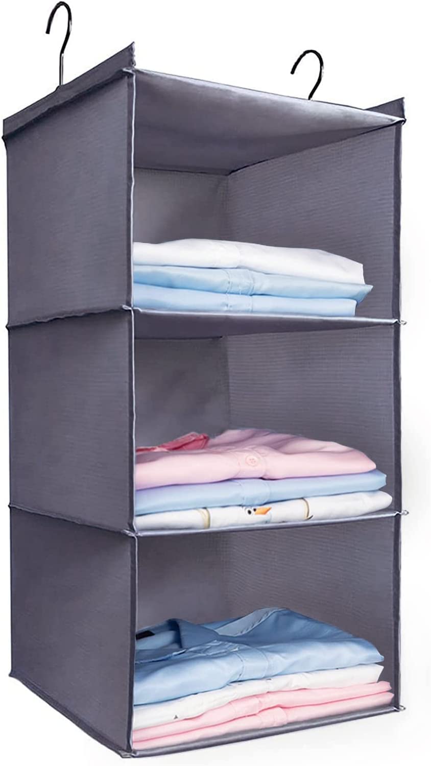 Hottest 3 Shelves Hanging Closet Organizer with Front Stopper, Dark