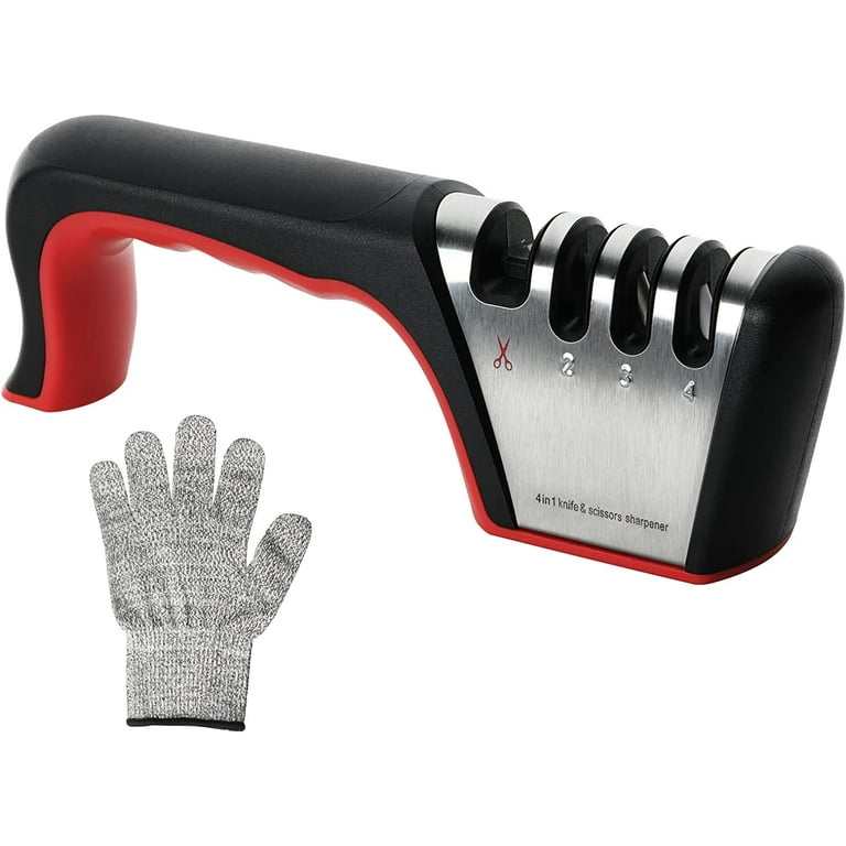 Hottest 4-in-1 Kitchen Knife Accessories: 3-Stage Knife Sharpener Helps  Repair, Restore, Polish Blades and Cut-Resistant Glove