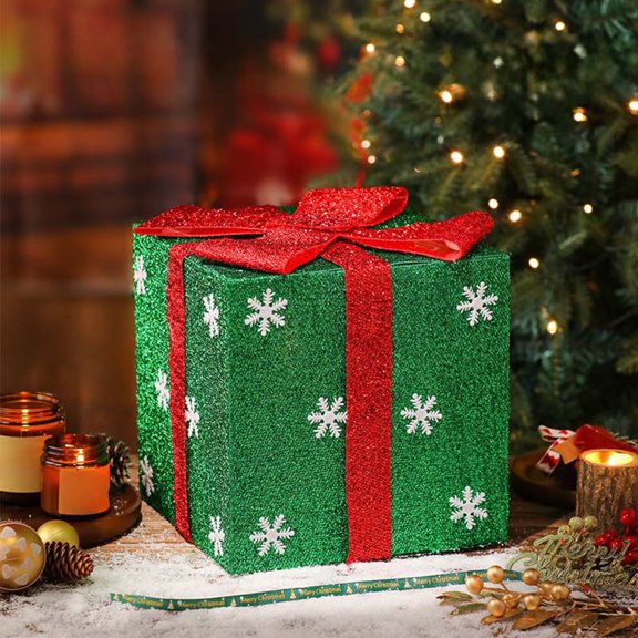 karymi PVC Christmas Gift Box Decorations 5.91in Red Green Yellow Stackable Present Boxes for Tree Base and Tabletop Home Decor Best Sellers